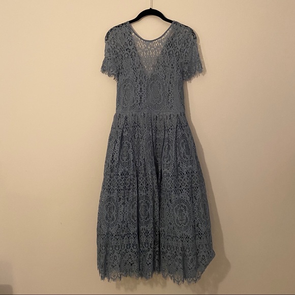 Blue Lace Midi Dress with ribbon tie and open back - Picture 10 of 13